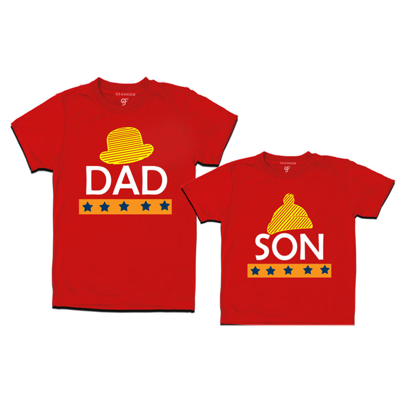 DAD SON HAPPY FAMILY WITH HATS PRINT MATCHING FAMILY T SHIRTS