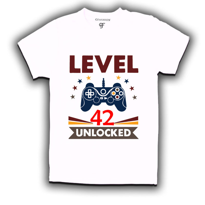 Level 42 Unlocked gamer t-shirts for 42 year old birthday