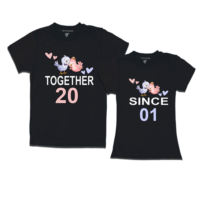 Together since 2001 Couple t-shirts for anniversary with cute love birds