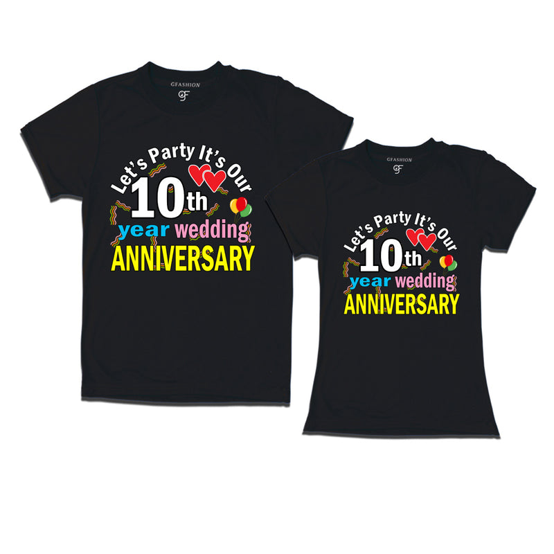 Let's party it's our 10th year wedding anniversary festive couple t-shirts