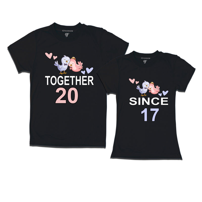 Together since 2017 Couple t-shirts for anniversary with cute love birds