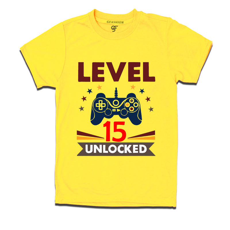 Level 15 Unlocked gamer t-shirts for 15 year old birthday