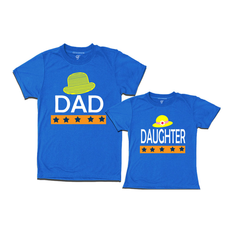 DAD DAUGHTER HAPPY FAMILY WITH HATS PRINT MATCHING FAMILY T SHIRTS