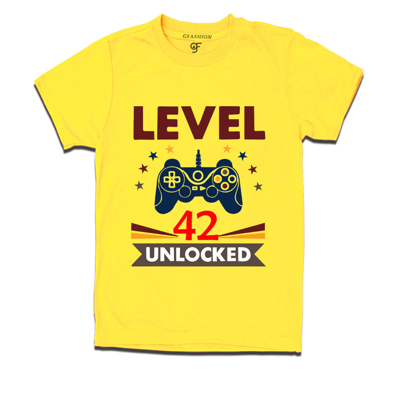 Level 42 Unlocked gamer t-shirts for 42 year old birthday