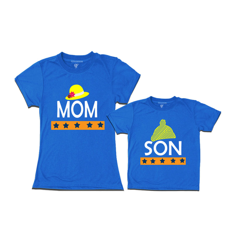 MOM SON HAPPY FAMILY WITH HATS PRINT MATCHING FAMILY T SHIRTS