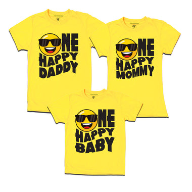 ONE HAPPY DADDY MOMMY BABY SMILEY FAMILY T SHIRTS