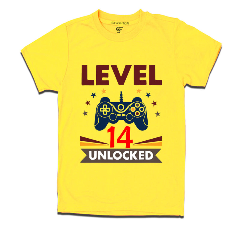 Level 14 Unlocked gamer t-shirts for 14 year old birthday