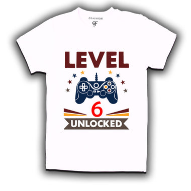 Level 6 Unlocked gamer t-shirts for 6 year old birthday