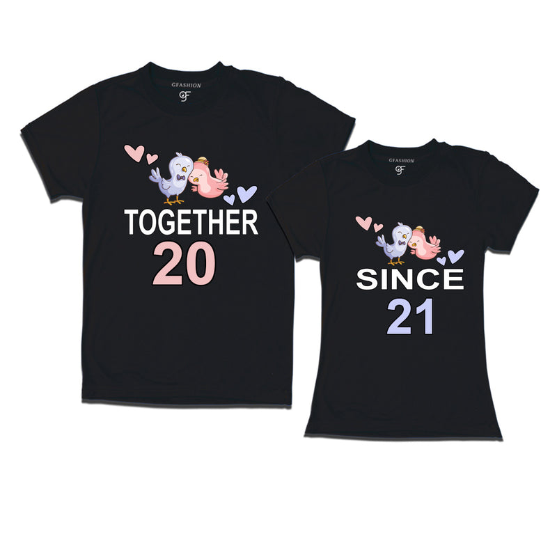 Together since 2021 Couple t-shirts for anniversary with cute love birds
