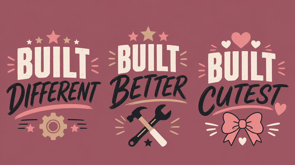 Built Different, Built Better and Built Cutest matching family T-shirt designs for dad, mom and baby.