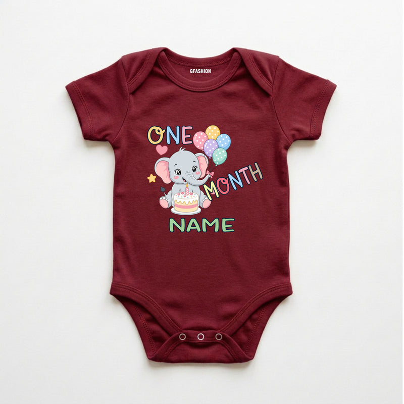 Personalized Month Baby Elephant Bodysuit