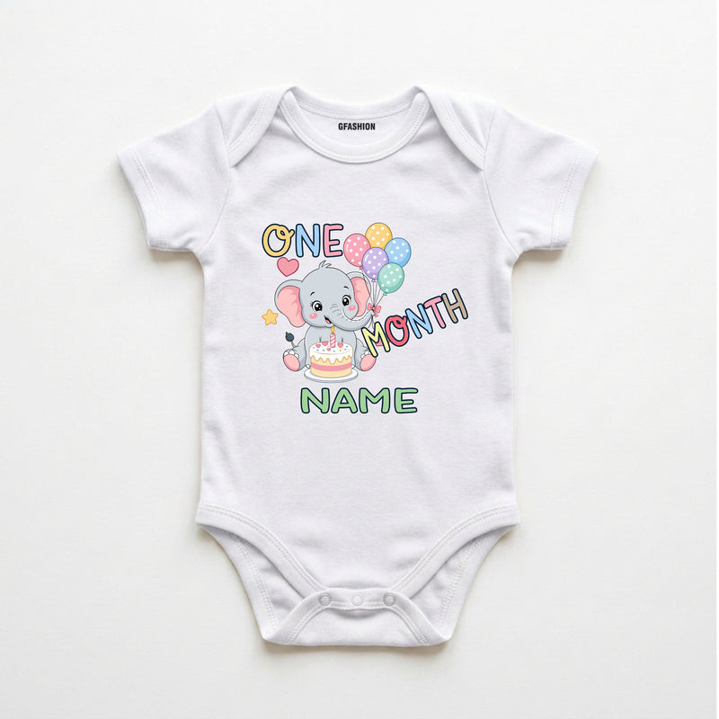 Personalized Month Baby Elephant Bodysuit