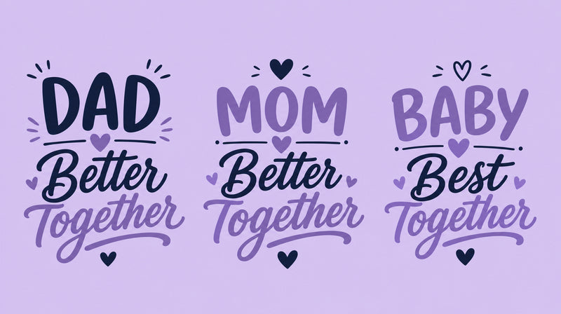 Dad Better Together, Mom Better Together and Baby Best Together matching family T-shirt designs.