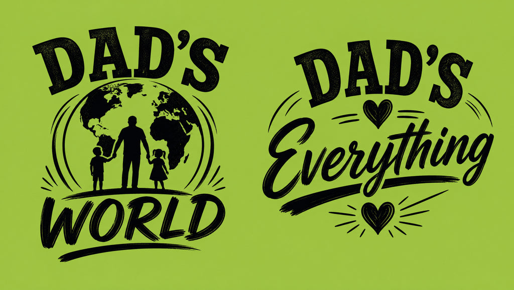 Dad’s World and Dad’s Everything matching father and kids T-shirt designs celebrating the dad and children bond.