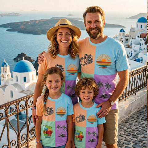 Matching Travel T-Shirts - Retro Color Block Vacation Tees