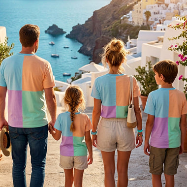 Matching Travel T-Shirts - Retro Color Block Vacation Tees