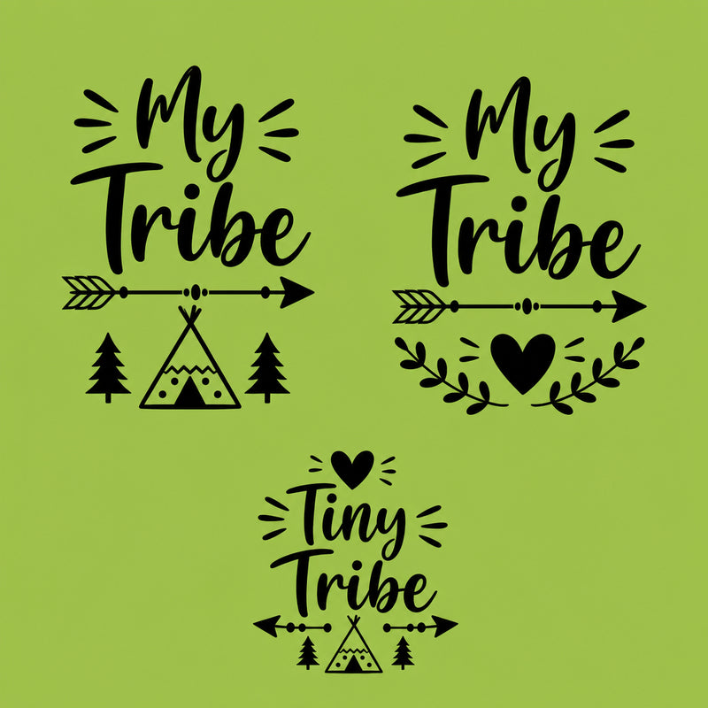 My Tribe and Tiny Tribe matching family T-shirt designs for dad, mom and baby.