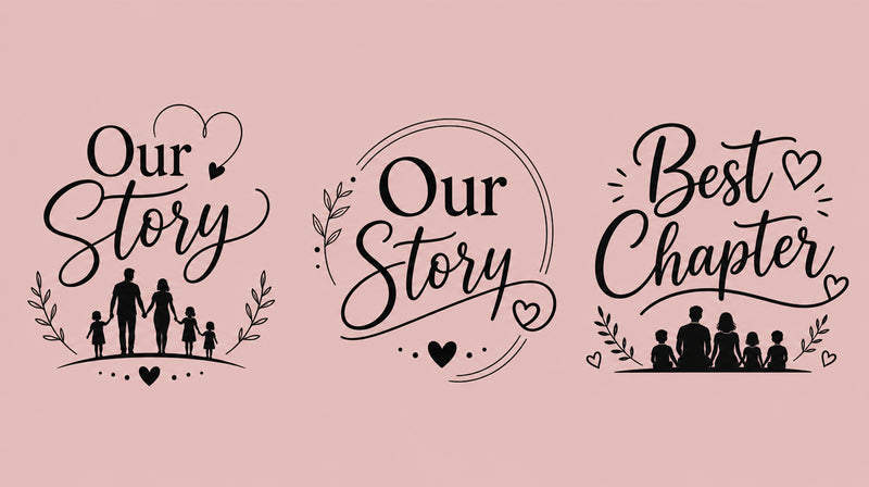 Our Story and Best Chapter matching family T-shirt designs for parents and kids.
