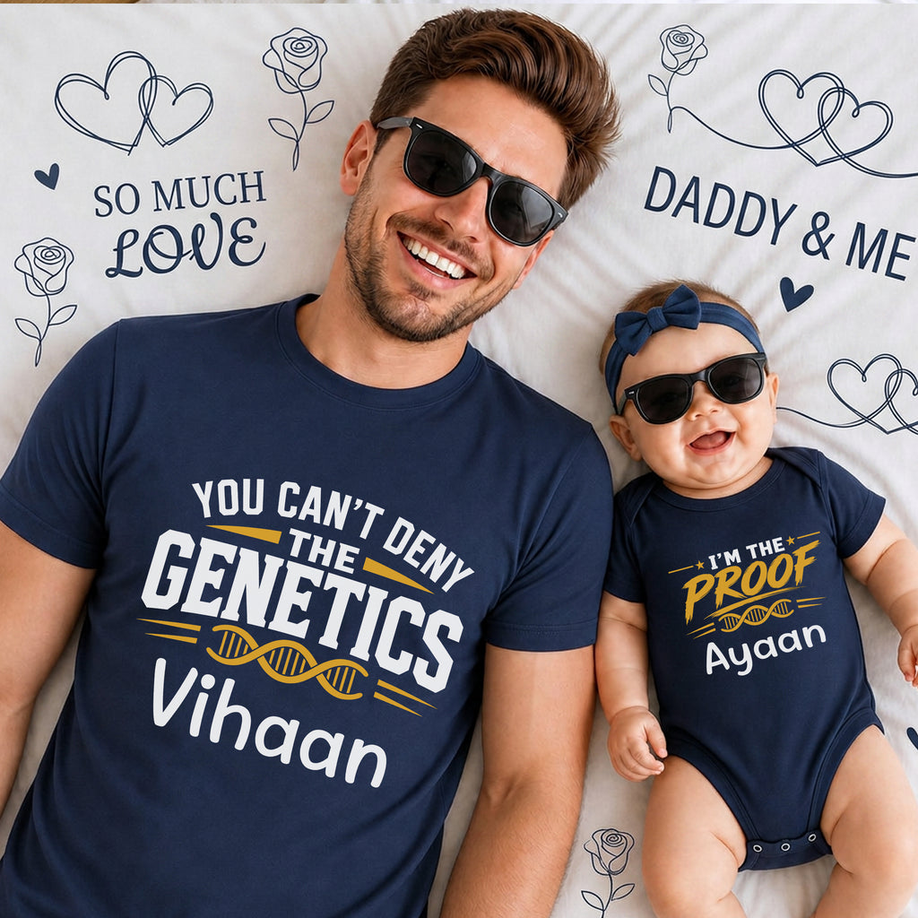Personalized Father and Son Genetics Matching Navy T-Shirt Set