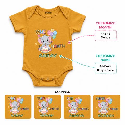 Personalized Month Baby Elephant Bodysuit