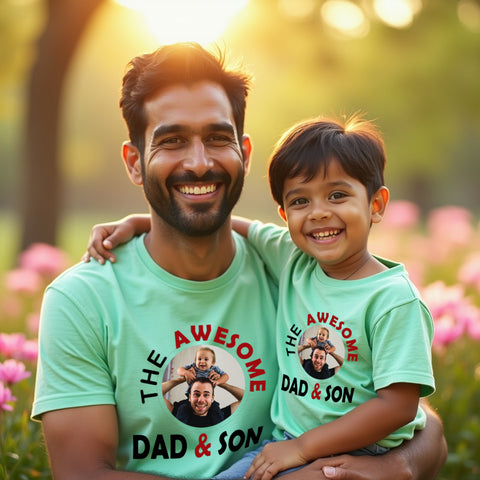 The awesome dad and son photo customize t-shirts