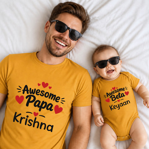 Awesome papa beta father and son t-shirts