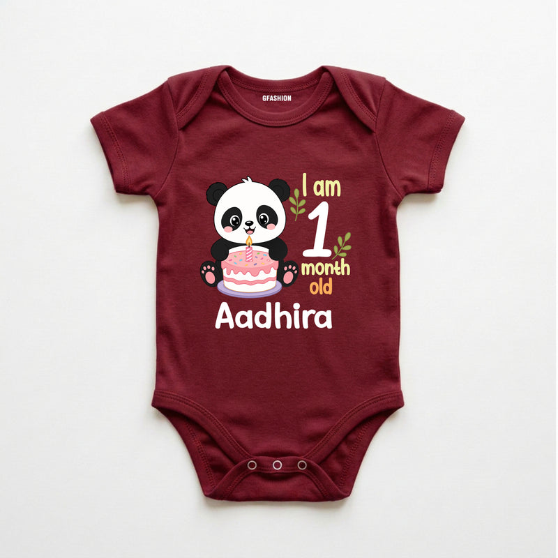 Custom Baby Milestone Bodysuit with Name & Month cute panda