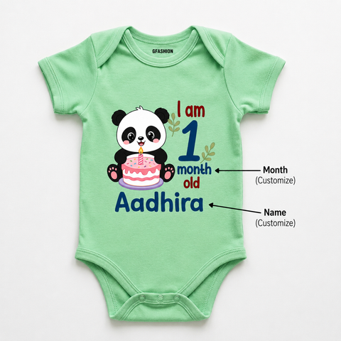 Custom Baby Milestone Bodysuit with Name & Month cute panda