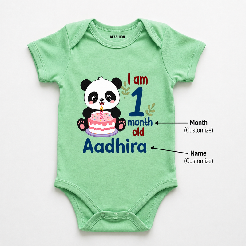 Custom Baby Milestone Bodysuit with Name & Month cute panda