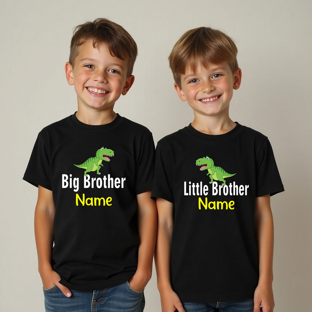 Big Brother Little Brother t shirts with name dinosaur design