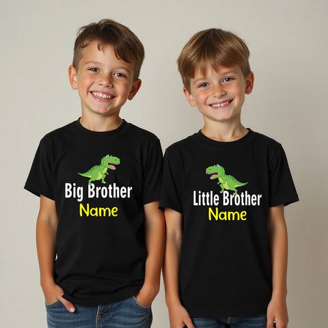 Big Brother Little Brother t shirts with name dinosaur design