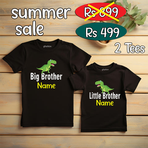 Big Brother Little Brother t shirts with name dinosaur design