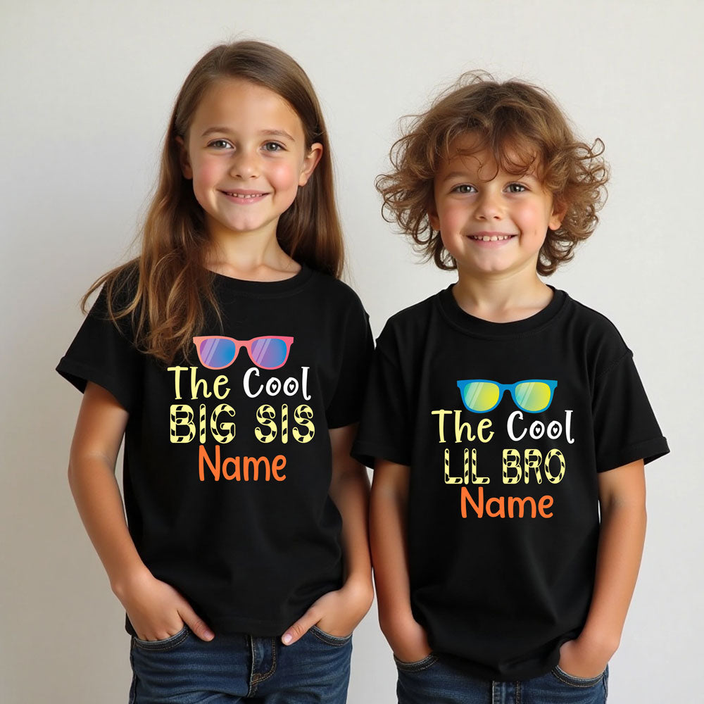 The Cool Big Sis- Lil Bro Combo T-shirts name customize