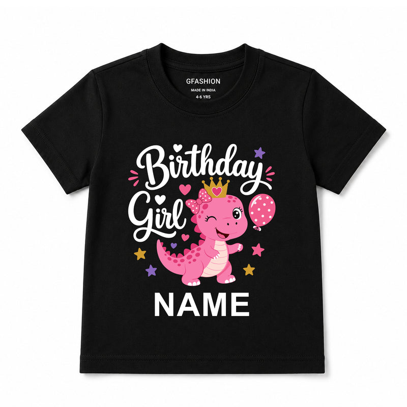Personalized Birthday Girl Dinosaur T-Shirt with Custom Name