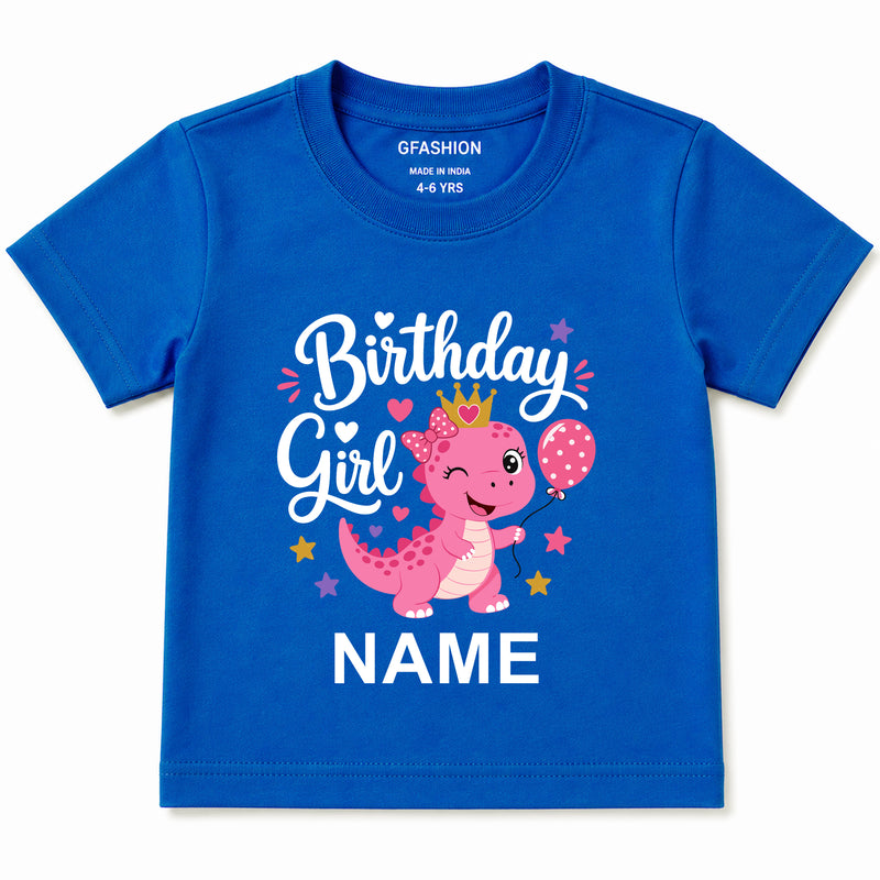 Personalized Birthday Girl Dinosaur T-Shirt with Custom Name
