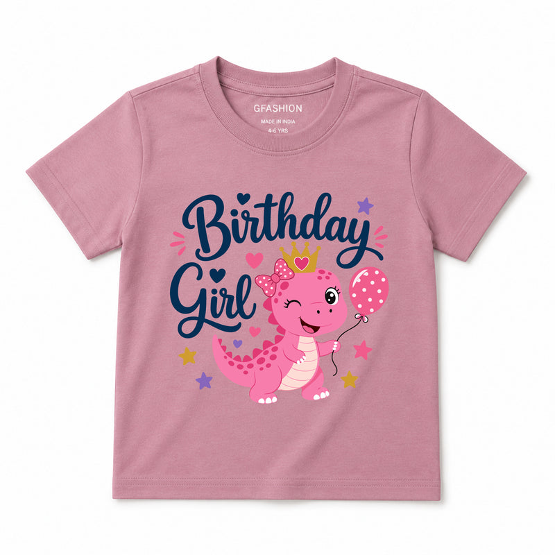 Personalized Birthday Girl Dinosaur T-Shirt with Custom Name
