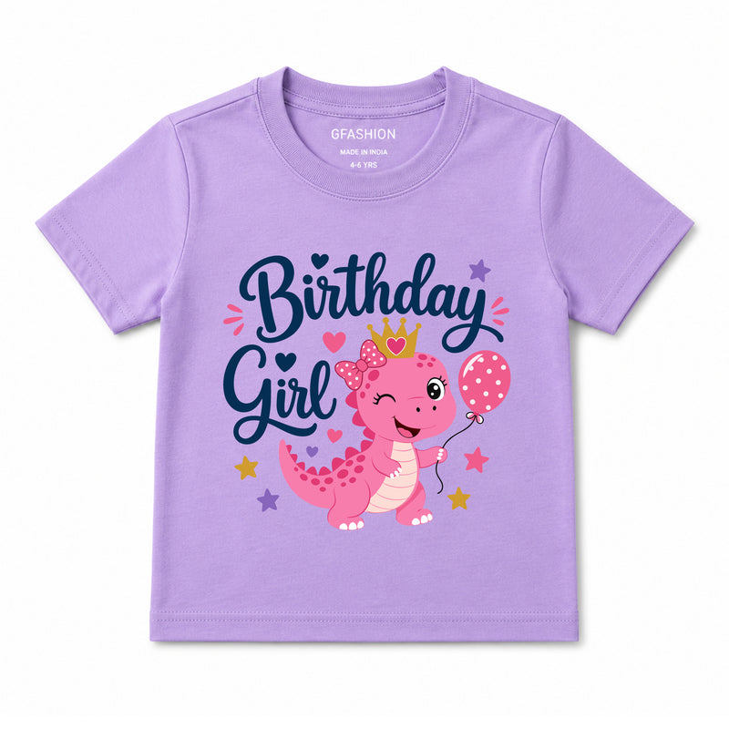 Personalized Birthday Girl Dinosaur T-Shirt with Custom Name