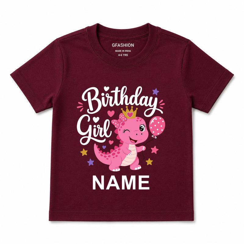 Personalized Birthday Girl Dinosaur T-Shirt with Custom Name