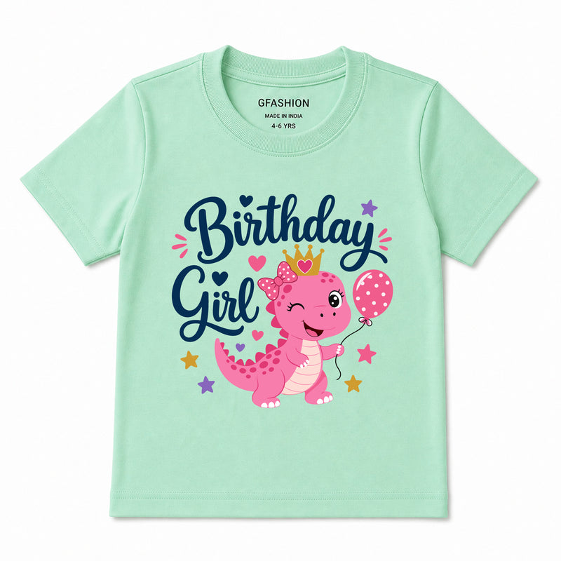 Personalized Birthday Girl Dinosaur T-Shirt with Custom Name