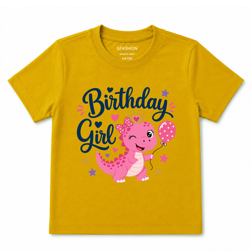 Personalized Birthday Girl Dinosaur T-Shirt with Custom Name