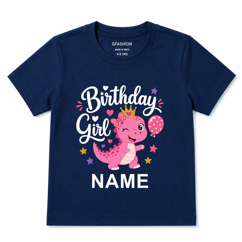 Personalized Birthday Girl Dinosaur T-Shirt with Custom Name