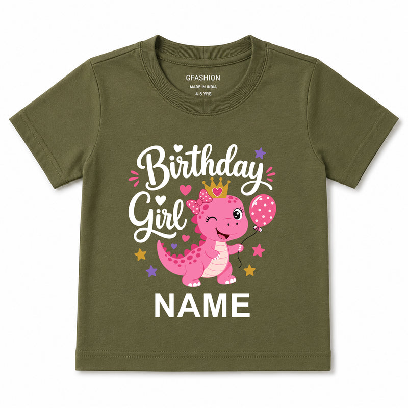 Personalized Birthday Girl Dinosaur T-Shirt with Custom Name