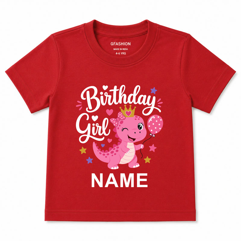 Personalized Birthday Girl Dinosaur T-Shirt with Custom Name