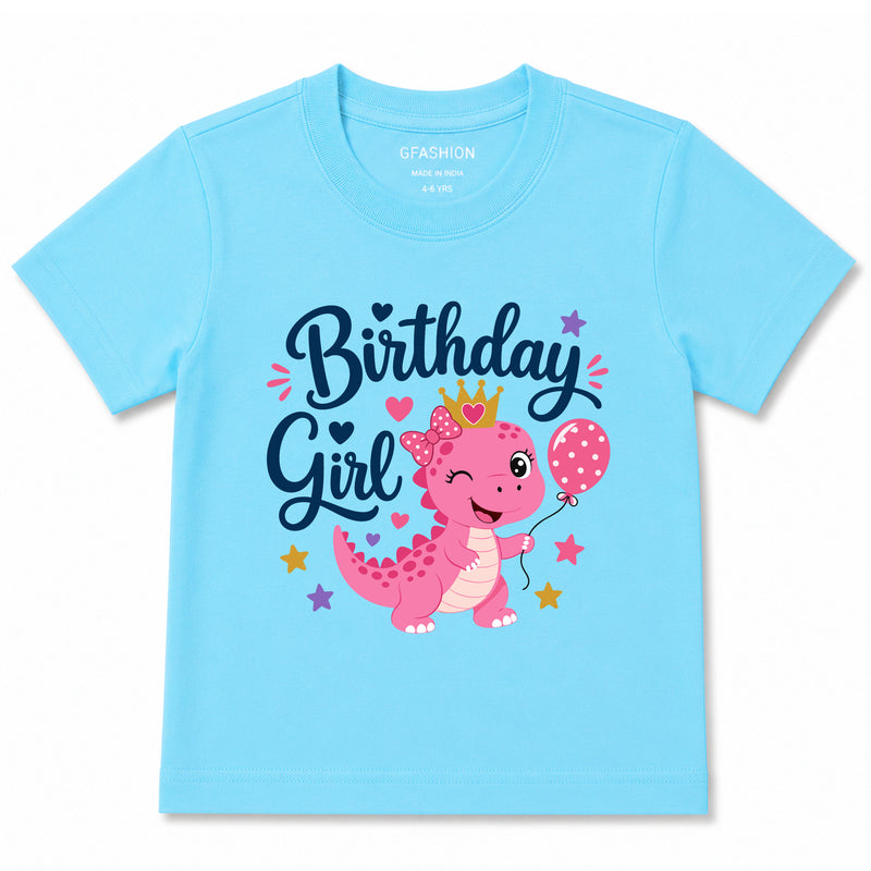 Personalized Birthday Girl Dinosaur T-Shirt with Custom Name