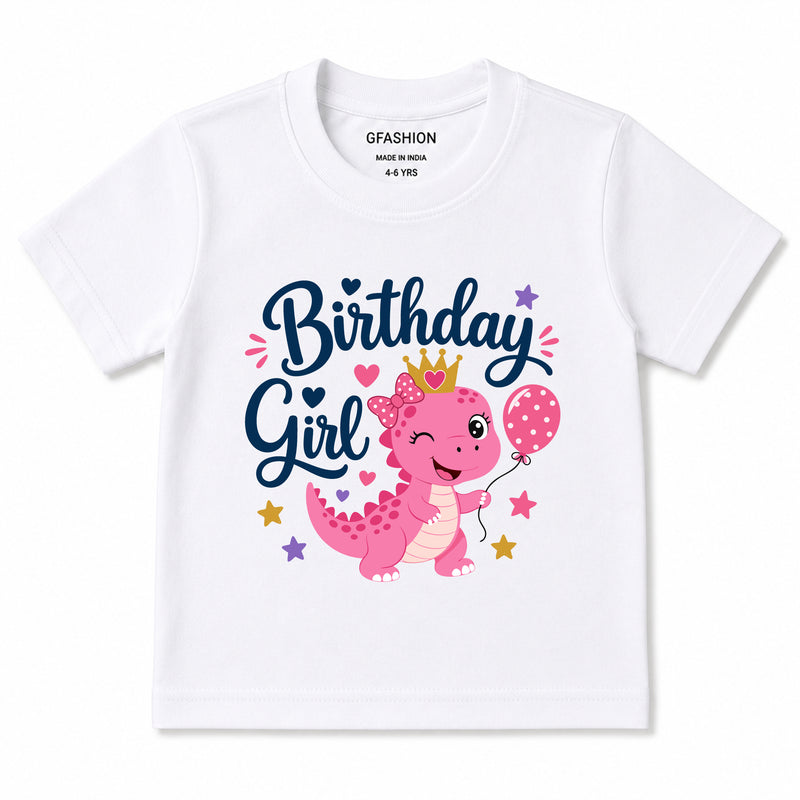 Personalized Birthday Girl Dinosaur T-Shirt with Custom Name