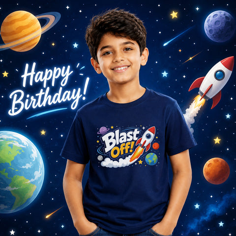 Blast Off Space Birthday Boy T-Shirt
