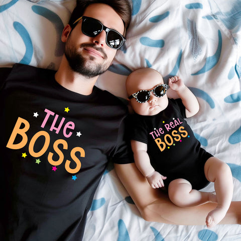 dad and baby t shirt and romper combo boss real boss