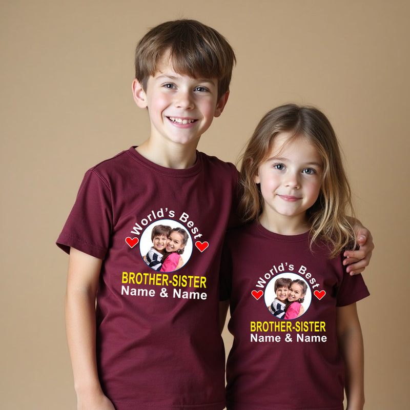 World's Best Bro-Sis T-shirt Photo and Name Customize