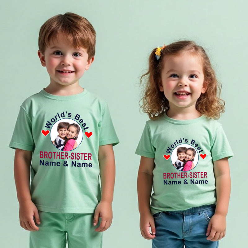 World's Best Bro-Sis T-shirt Photo and Name Customize