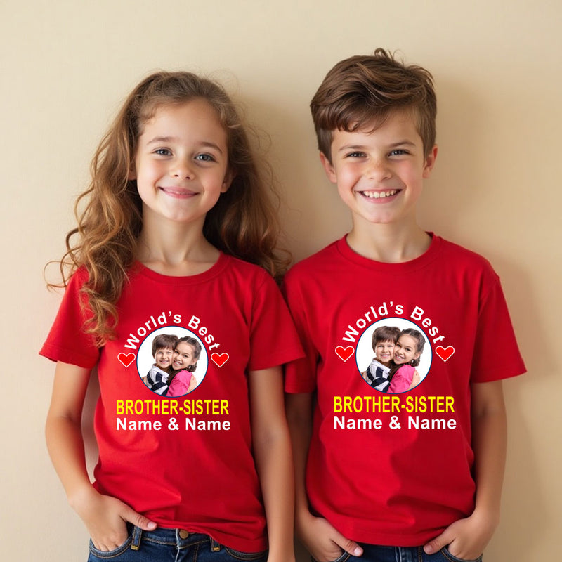 World's Best Bro-Sis T-shirt Photo and Name Customize